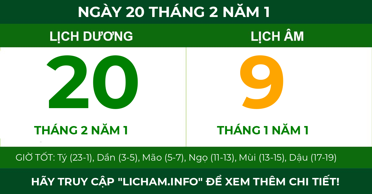 lịch âm ngày 20 tháng 2 năm 1
