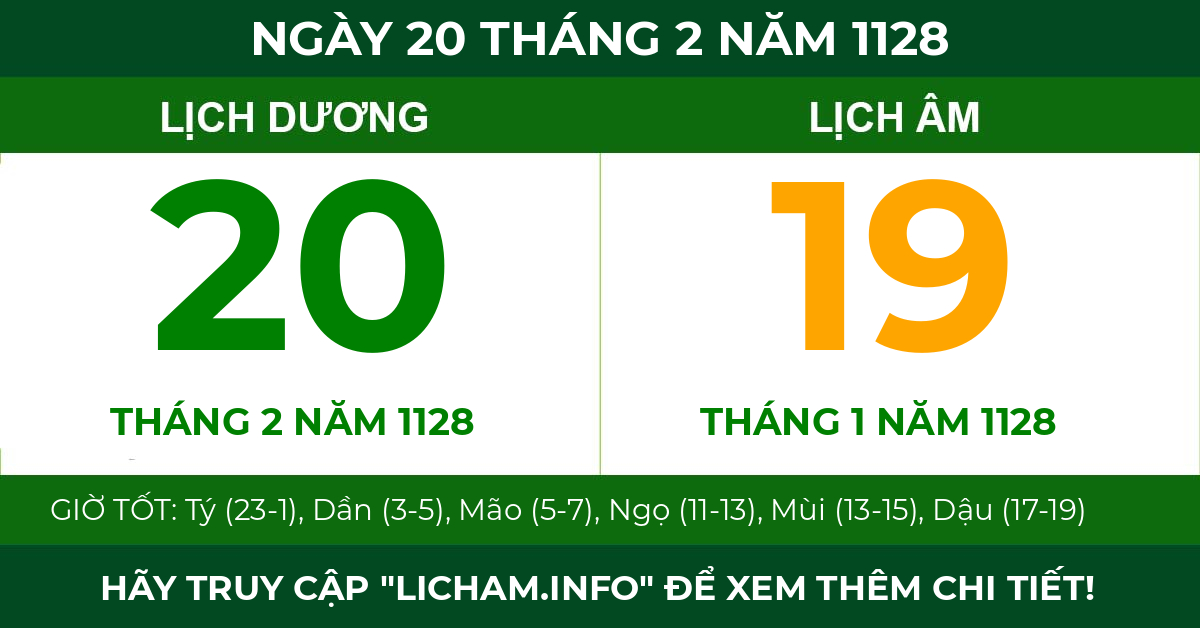 lịch âm ngày 20 tháng 2 năm 1128