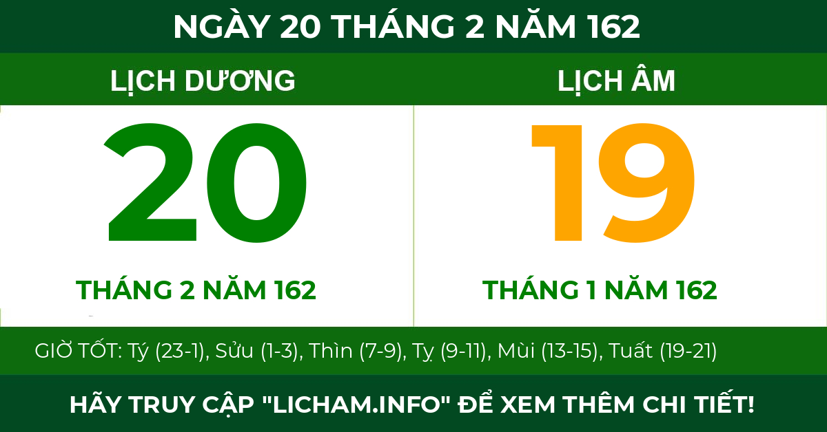 lịch âm ngày 20 tháng 2 năm 162