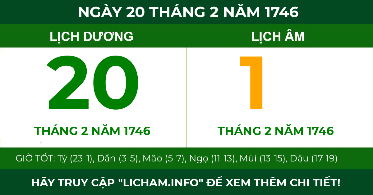 lịch âm ngày 20 tháng 2 năm 1746