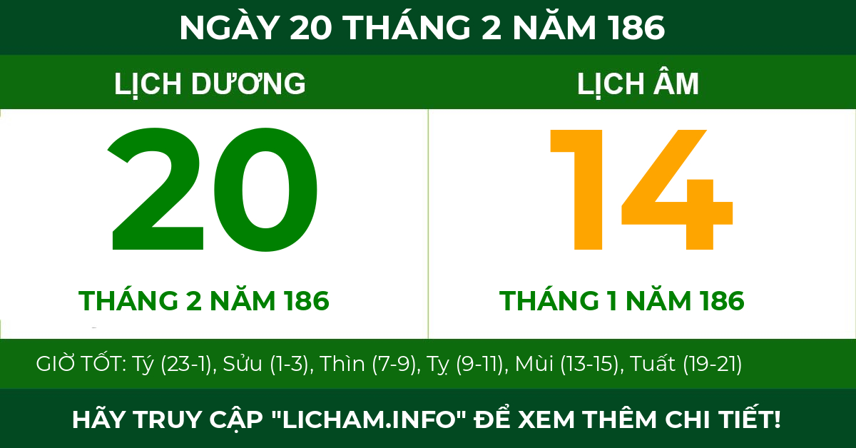 lịch âm ngày 20 tháng 2 năm 186