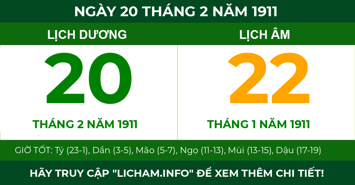 lịch âm ngày 20 tháng 2 năm 1911