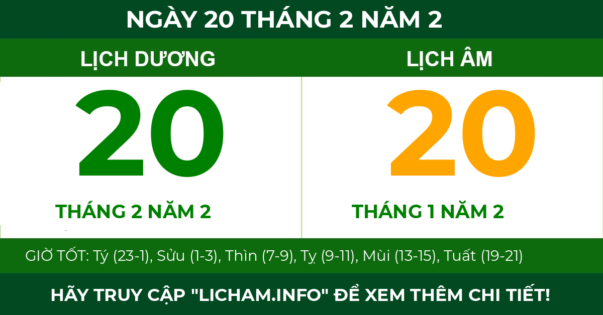 lịch âm ngày 20 tháng 2 năm 2