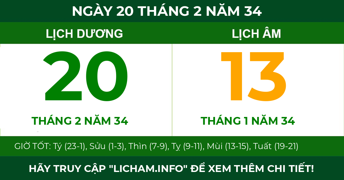 lịch âm ngày 20 tháng 2 năm 34