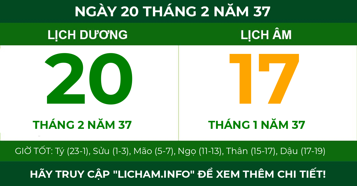lịch âm ngày 20 tháng 2 năm 37