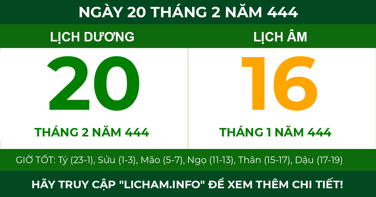 lịch âm ngày 20 tháng 2 năm 444