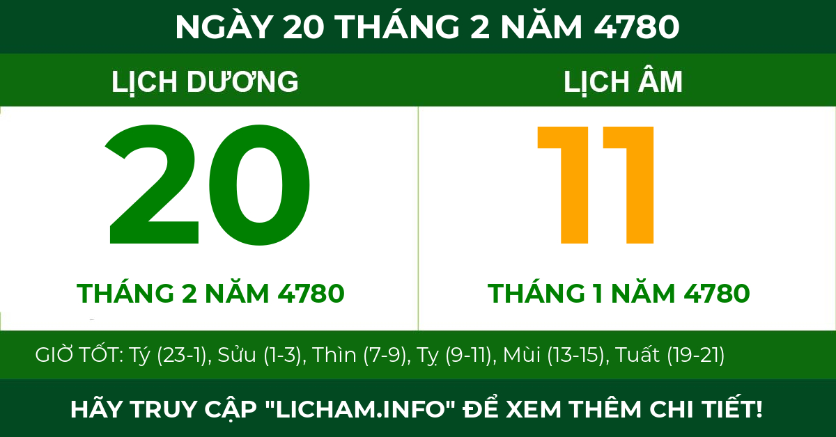lịch âm ngày 20 tháng 2 năm 4780