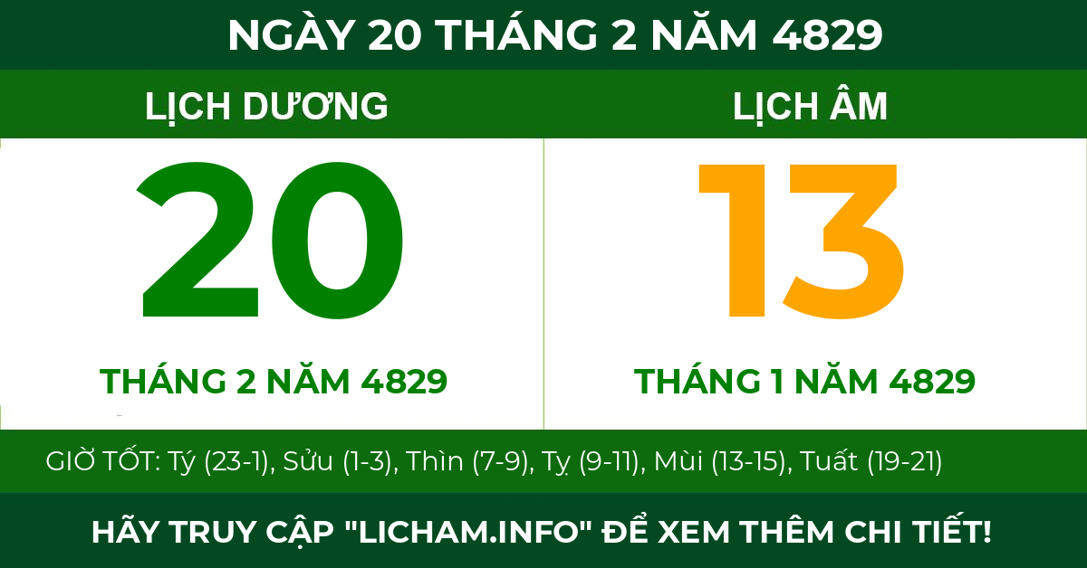 lịch âm ngày 20 tháng 2 năm 4829