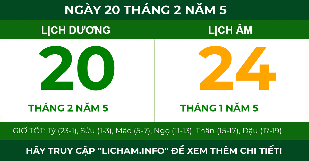 lịch âm ngày 20 tháng 2 năm 5