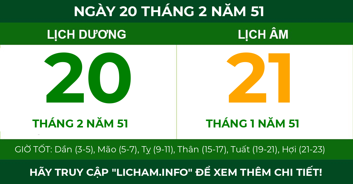 lịch âm ngày 20 tháng 2 năm 51