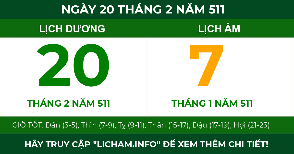 lịch âm ngày 20 tháng 2 năm 511
