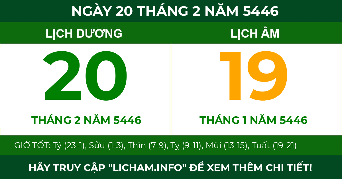 lịch âm ngày 20 tháng 2 năm 5446
