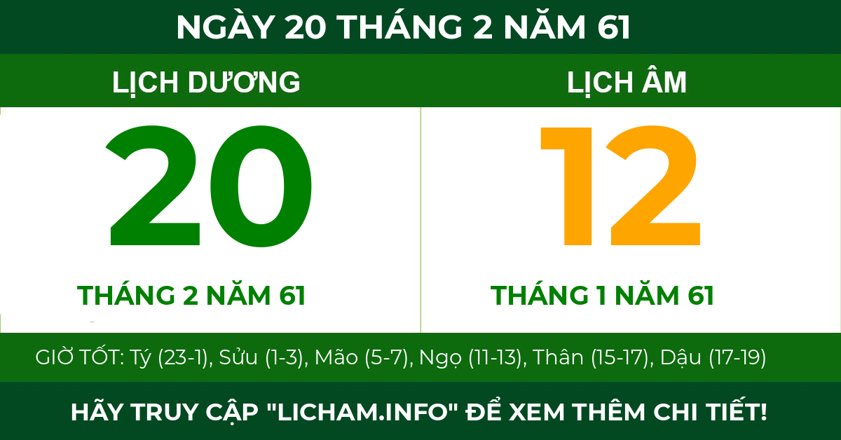 lịch âm ngày 20 tháng 2 năm 61