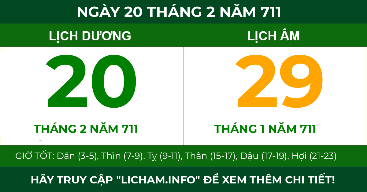 lịch âm ngày 20 tháng 2 năm 711