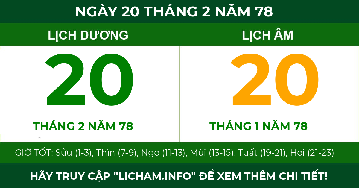 lịch âm ngày 20 tháng 2 năm 78