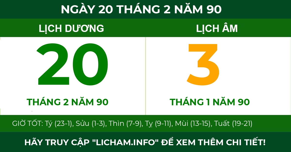 lịch âm ngày 20 tháng 2 năm 90
