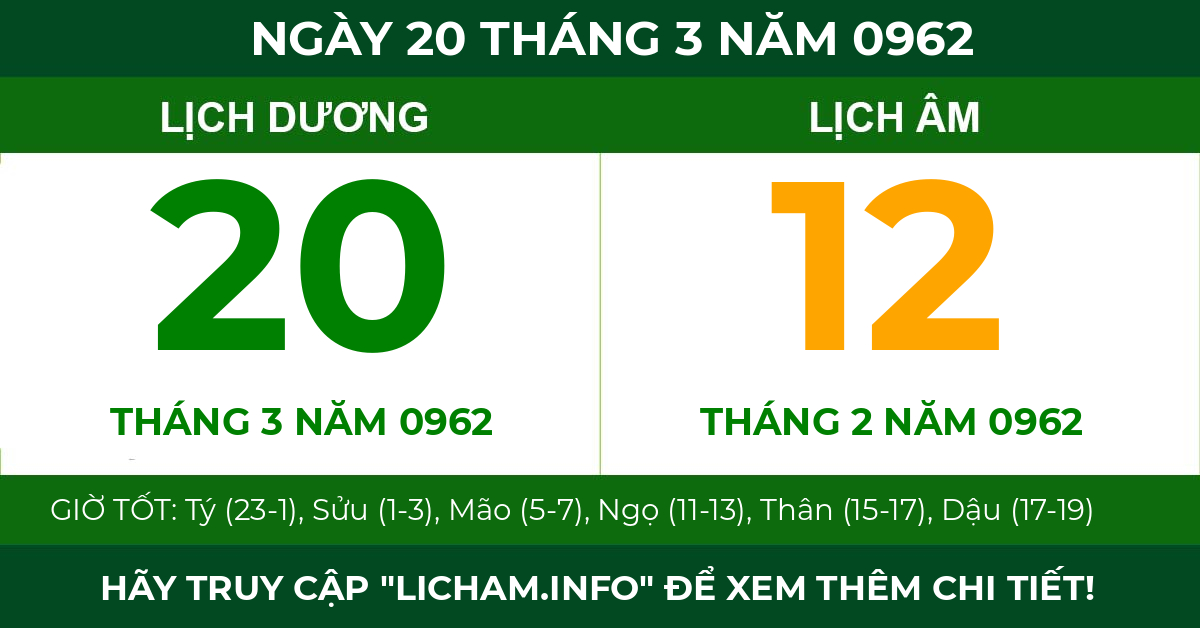lịch âm ngày 20 tháng 3 năm 0962