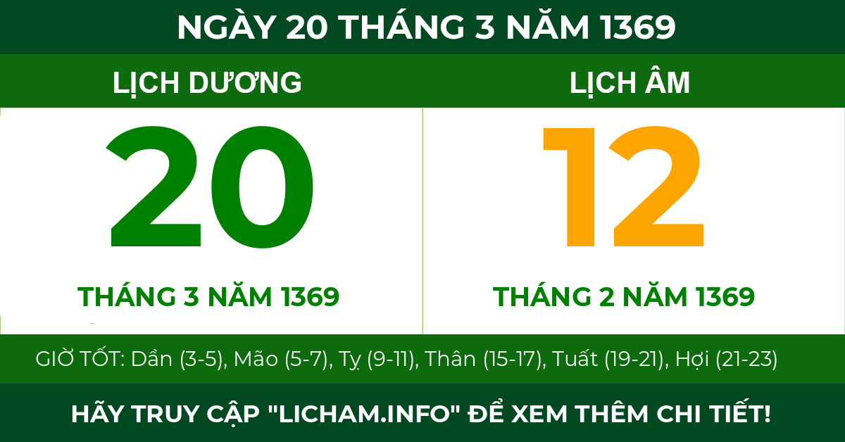 lịch âm ngày 20 tháng 3 năm 1369