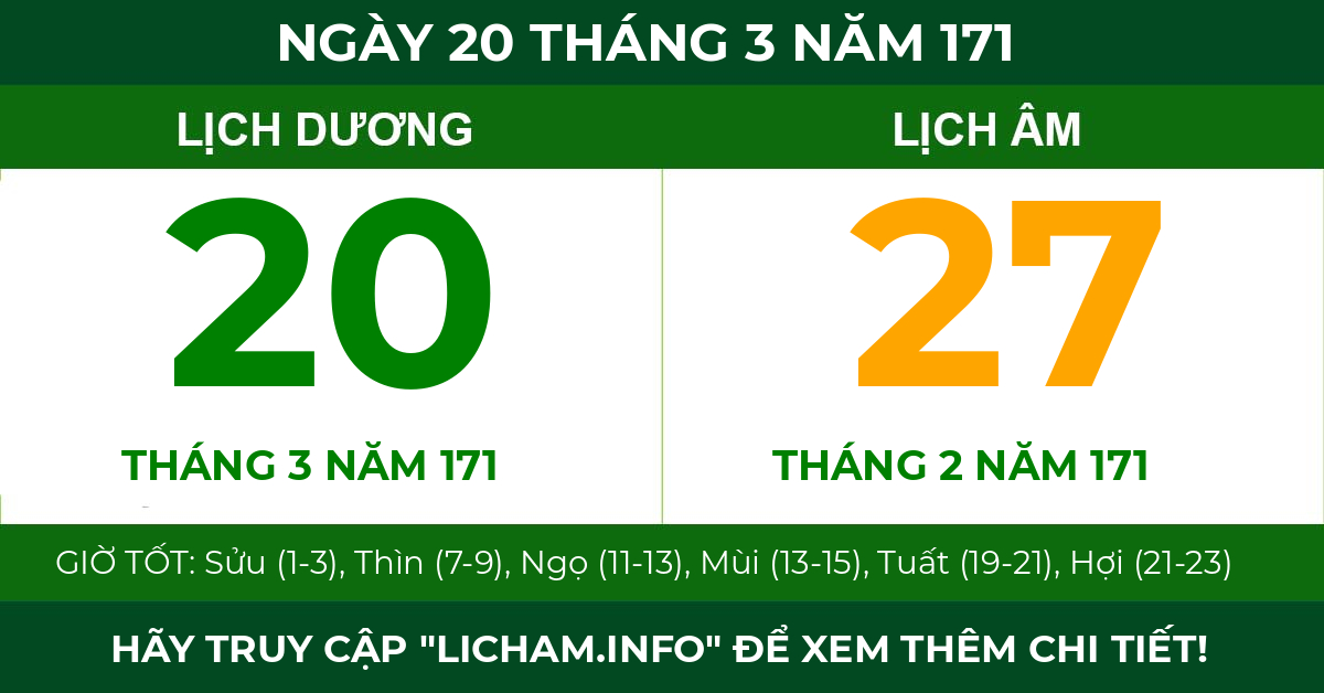 lịch âm ngày 20 tháng 3 năm 171