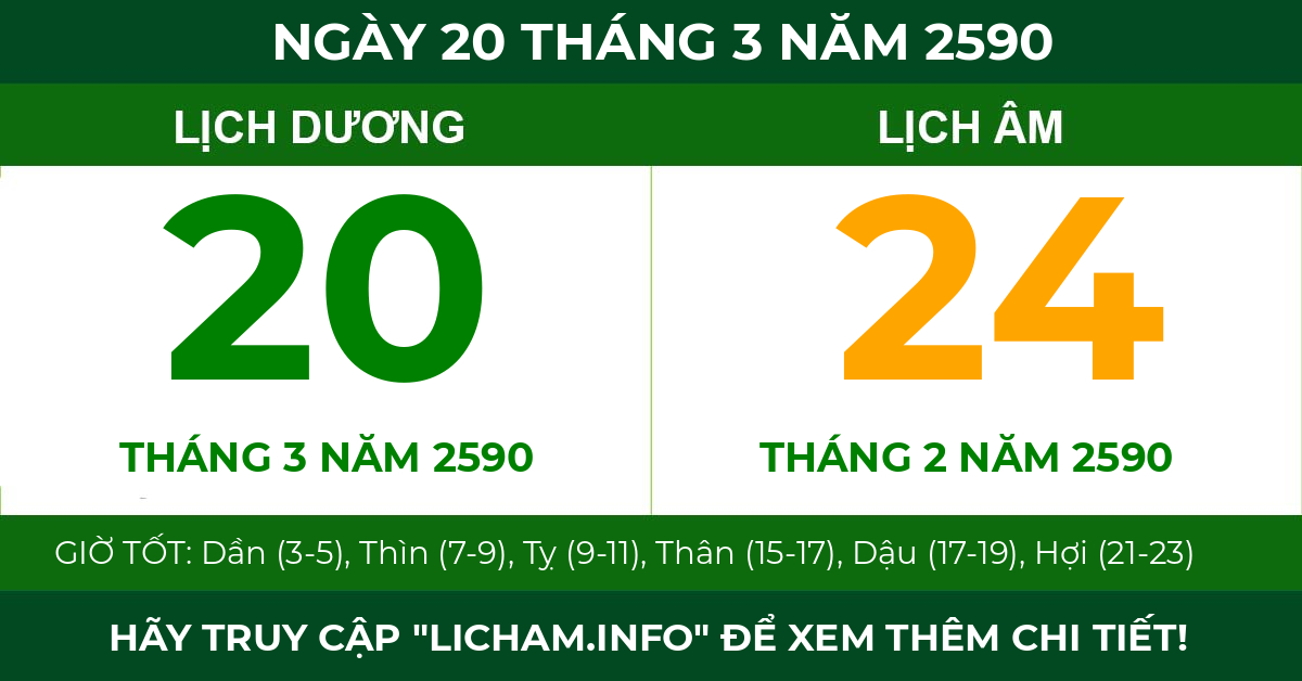lịch âm ngày 20 tháng 3 năm 2590