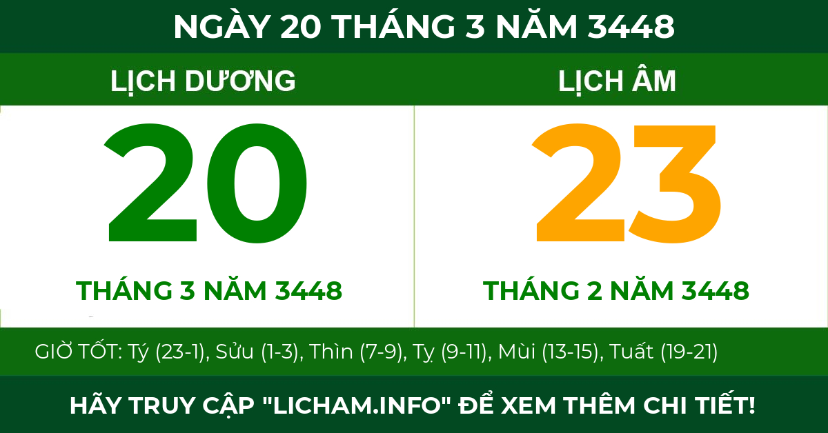 lịch âm ngày 20 tháng 3 năm 3448