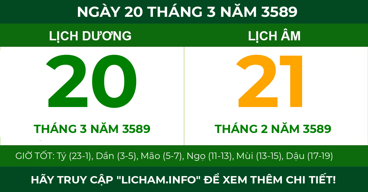 lịch âm ngày 20 tháng 3 năm 3589
