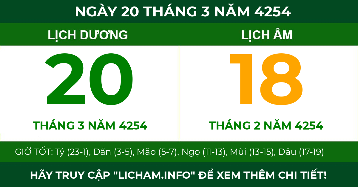 lịch âm ngày 20 tháng 3 năm 4254