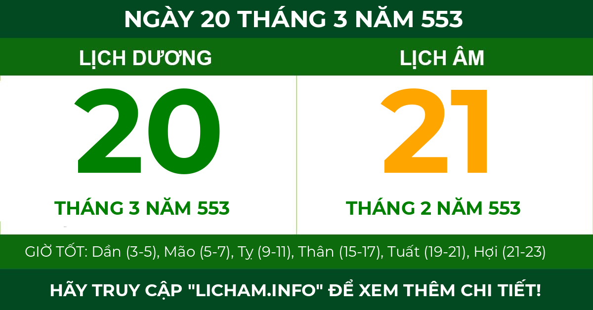 lịch âm ngày 20 tháng 3 năm 553