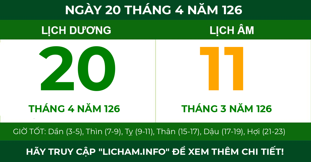 lịch âm ngày 20 tháng 4 năm 126