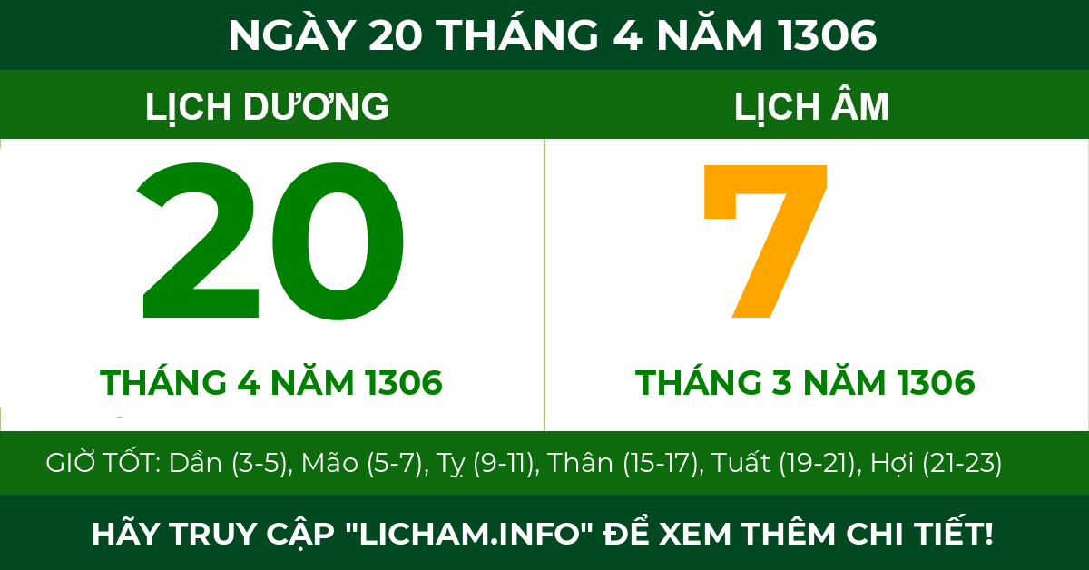 lịch âm ngày 20 tháng 4 năm 1306