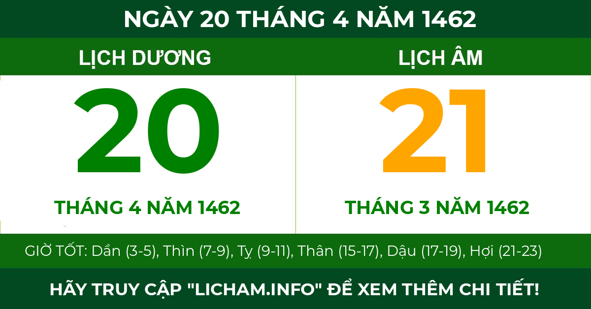 lịch âm ngày 20 tháng 4 năm 1462