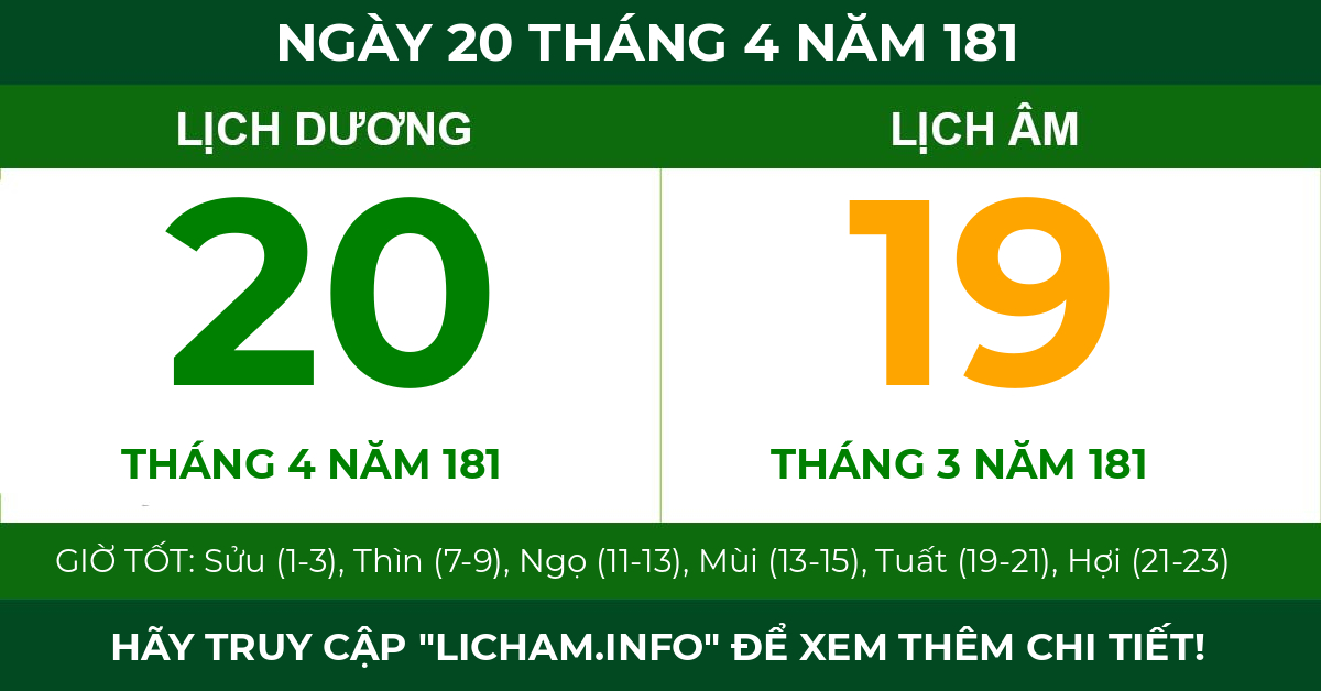 lịch âm ngày 20 tháng 4 năm 181