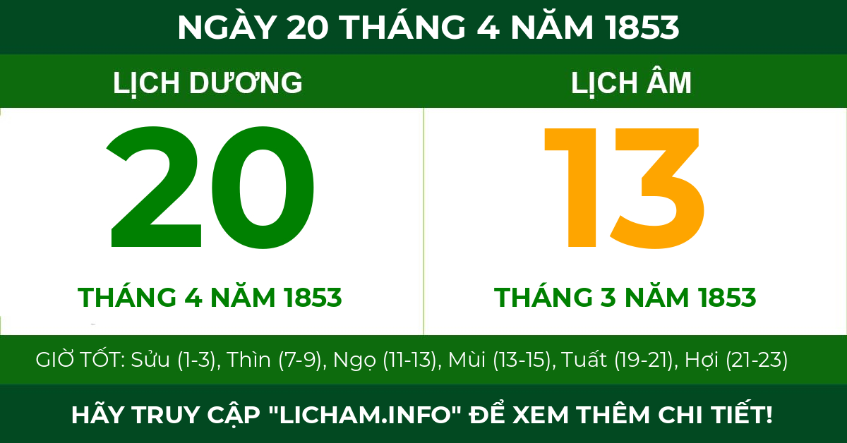 lịch âm ngày 20 tháng 4 năm 1853