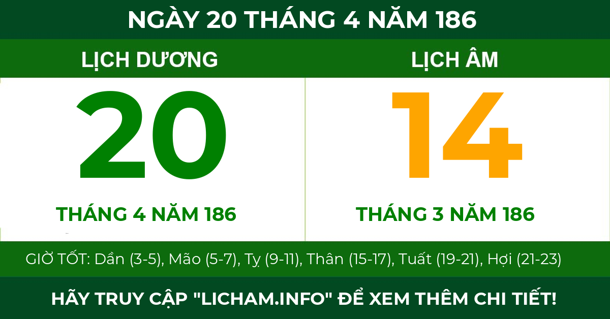 lịch âm ngày 20 tháng 4 năm 186