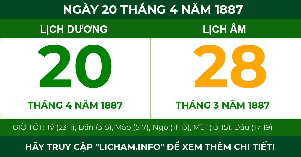 lịch âm ngày 20 tháng 4 năm 1887