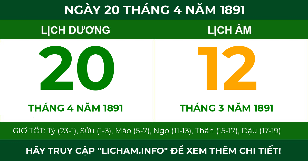 lịch âm ngày 20 tháng 4 năm 1891