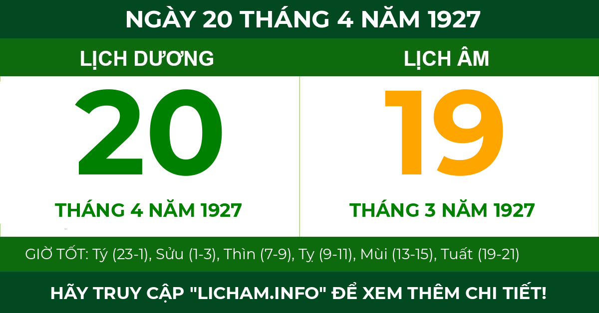 lịch âm ngày 20 tháng 4 năm 1927