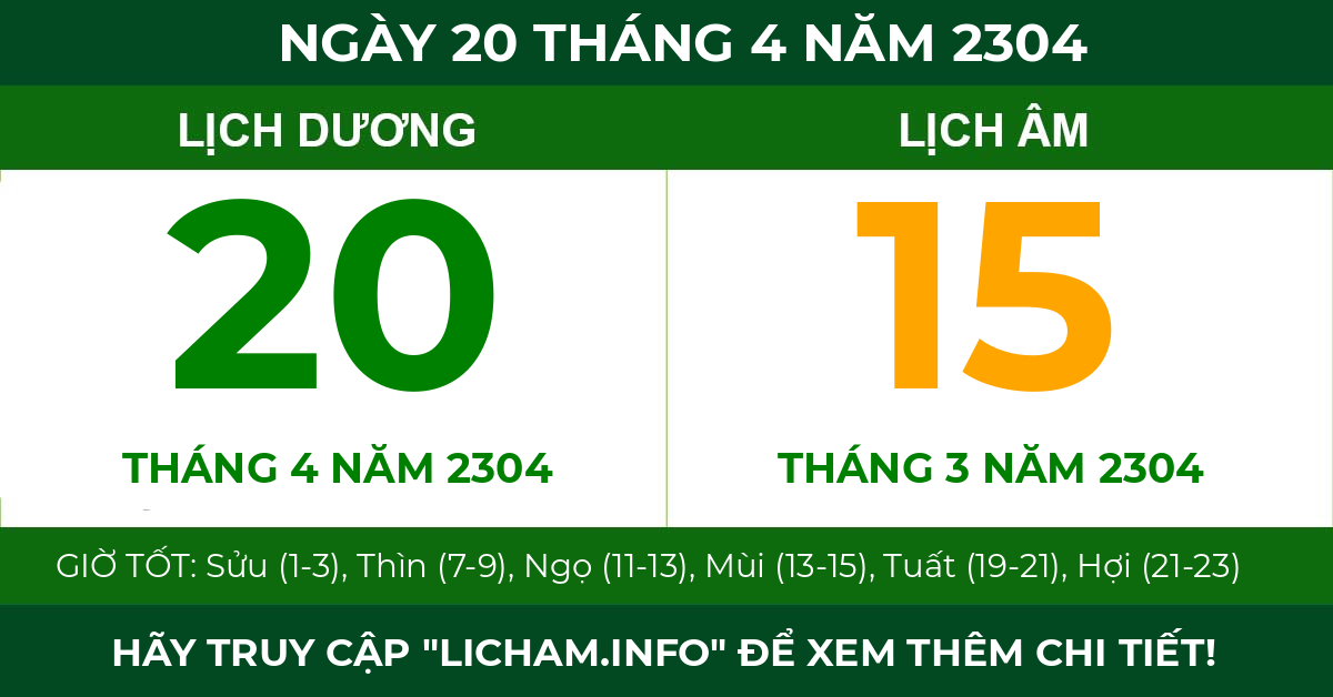 lịch âm ngày 20 tháng 4 năm 2304