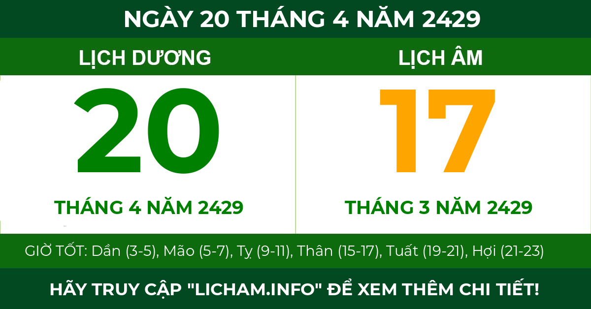 lịch âm ngày 20 tháng 4 năm 2429