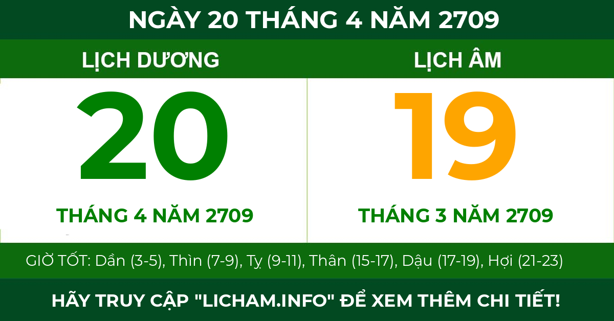 lịch âm ngày 20 tháng 4 năm 2709