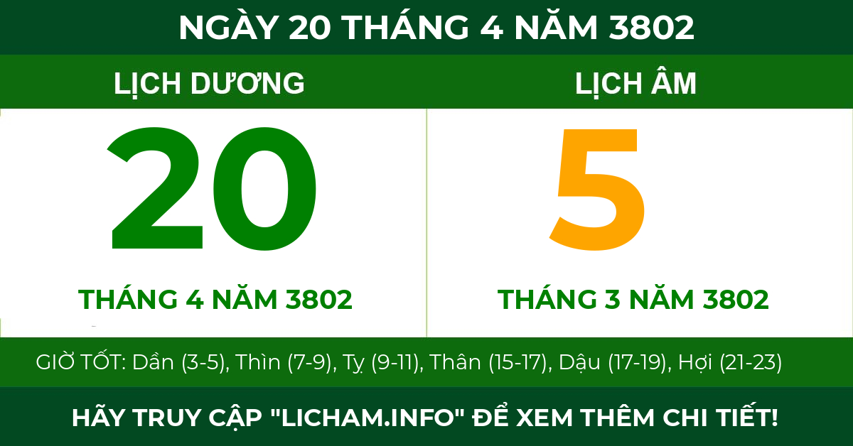 lịch âm ngày 20 tháng 4 năm 3802