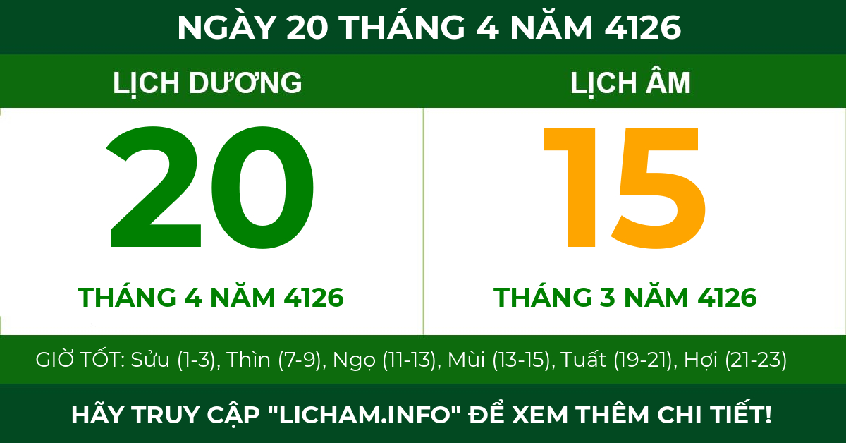 lịch âm ngày 20 tháng 4 năm 4126