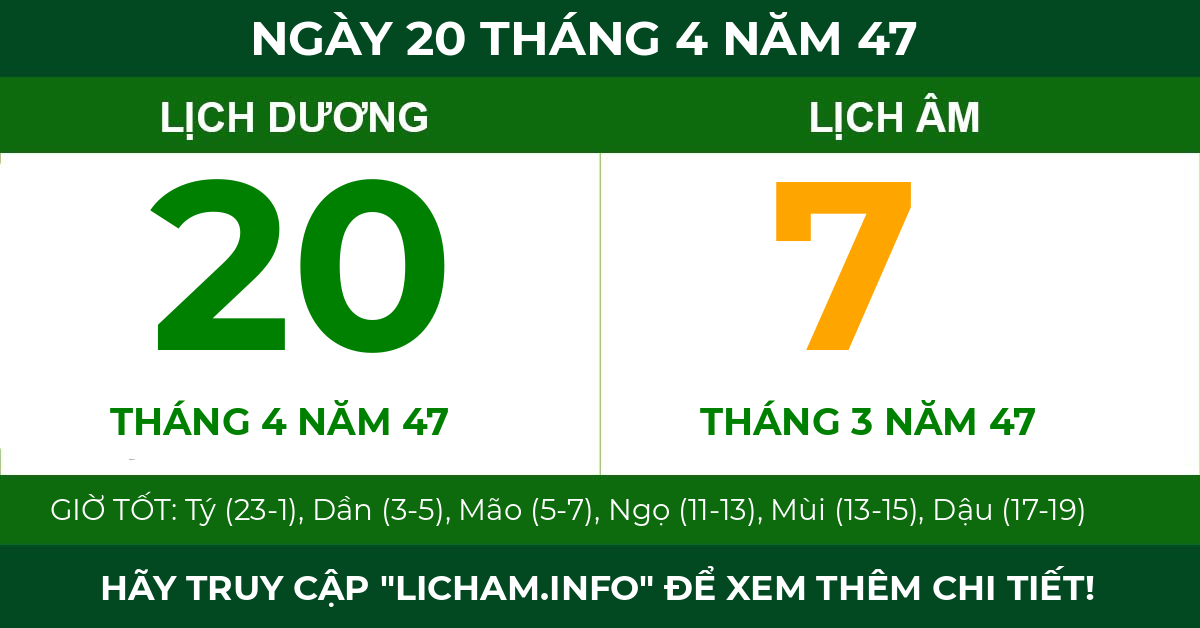 lịch âm ngày 20 tháng 4 năm 47