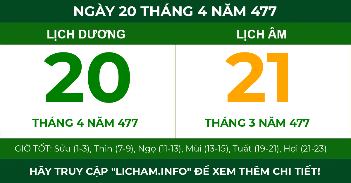 lịch âm ngày 20 tháng 4 năm 477