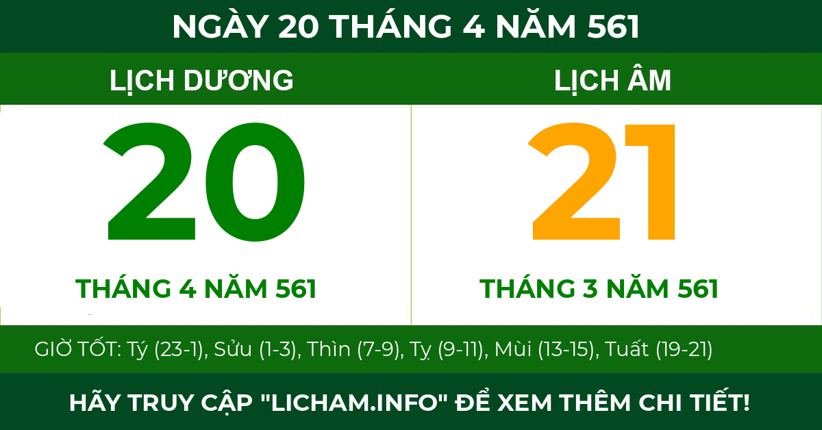 lịch âm ngày 20 tháng 4 năm 561