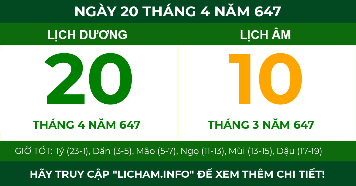 lịch âm ngày 20 tháng 4 năm 647