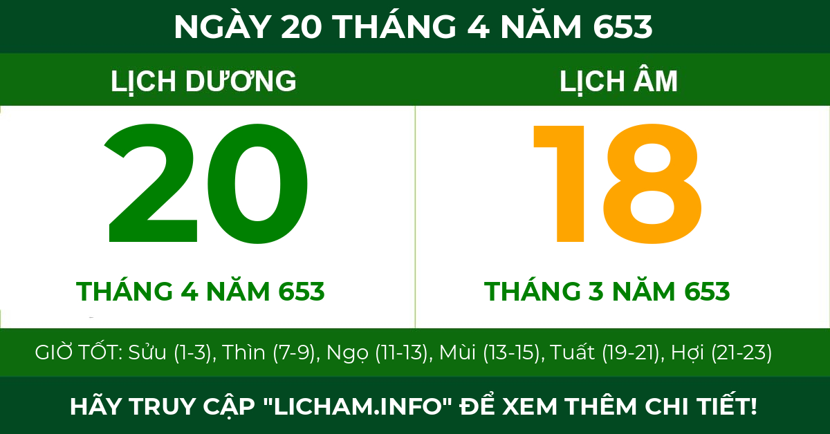 lịch âm ngày 20 tháng 4 năm 653