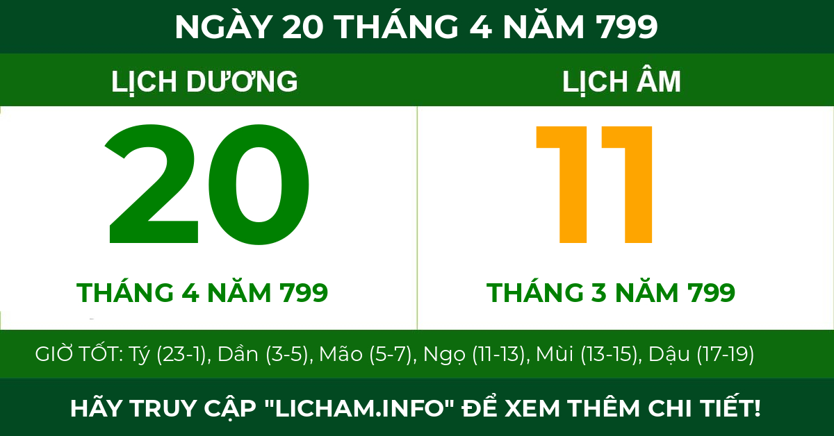 lịch âm ngày 20 tháng 4 năm 799