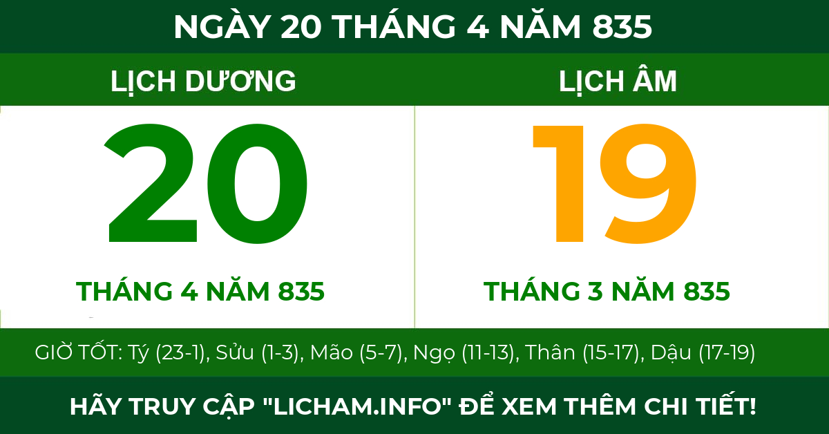 lịch âm ngày 20 tháng 4 năm 835