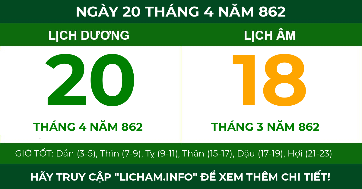 lịch âm ngày 20 tháng 4 năm 862